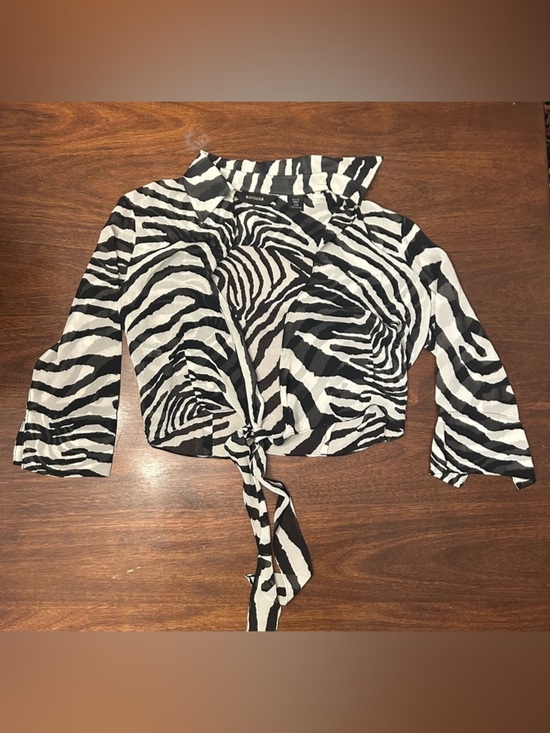 Express Tops - Express Black and White Zebra Tie-Front Blouse